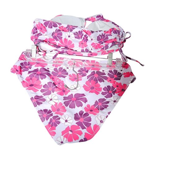 Two-Piece Floral Halter Bikini Swimsuit XL Pink & Purple Polyester/Elastane - Picture 2 of 4